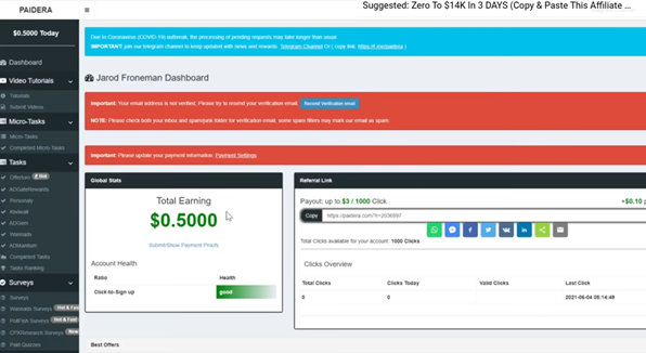 creating an account at paidera