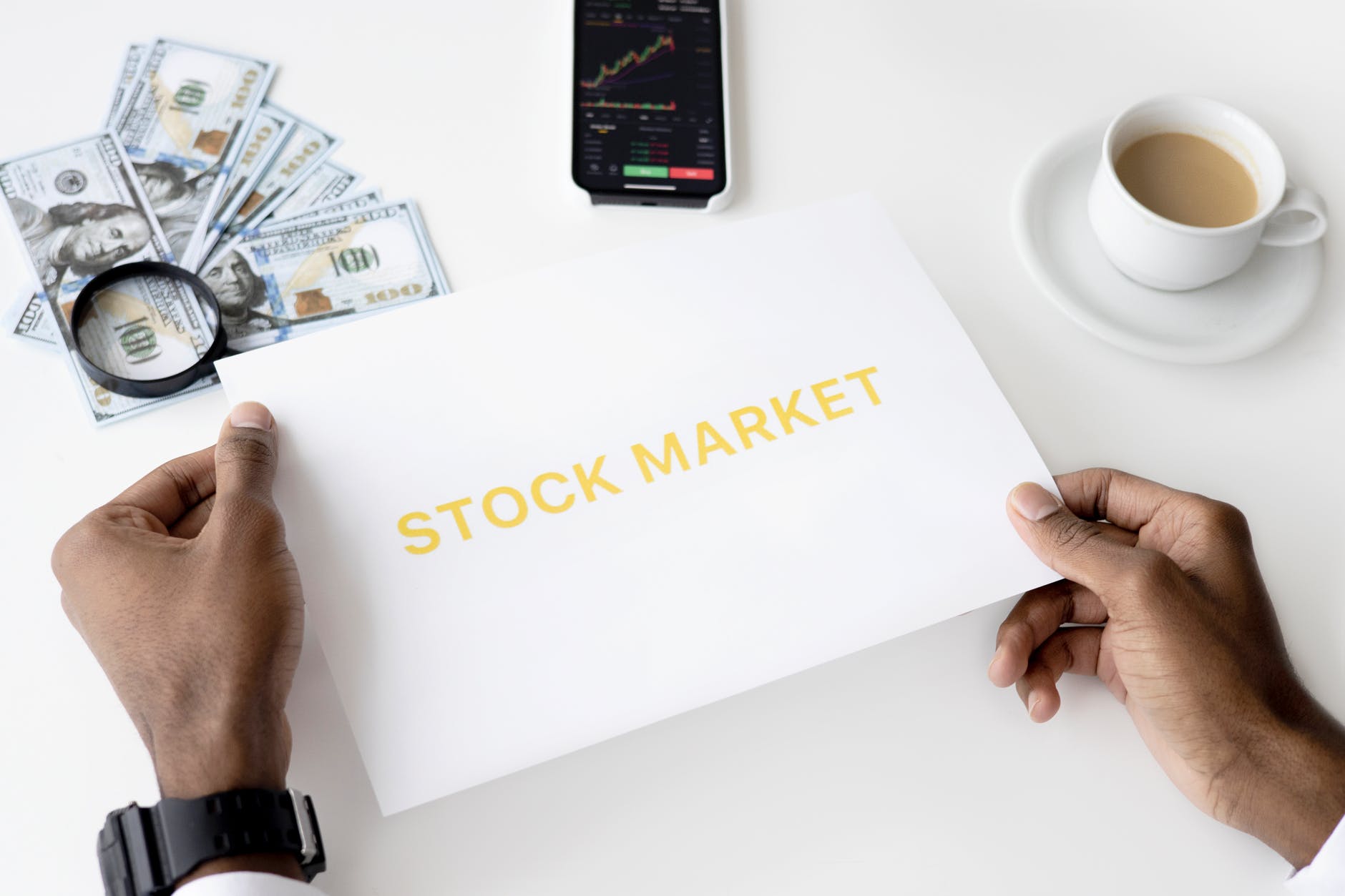stock market written in white paper